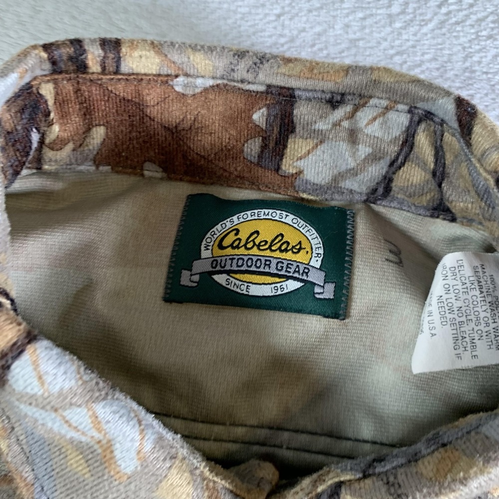 Vintage Cabelas Shirt Mens 3XL Brown Skyline Camo Long Sleeve Hunting 90s USA - Picture 4 of 11